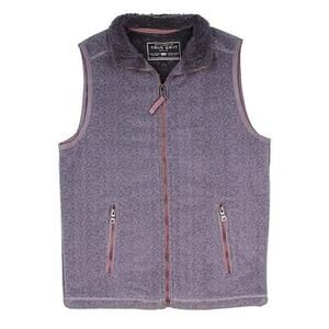 True Grit‎ Herringbone Fleece Vest Mens Small Faux Fur Lined Full Zip Blue